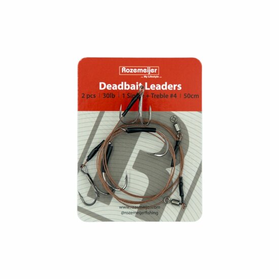 Deadbait Leaders 1x single +  treble 50cm 30lb 2pcs Rozemeijer