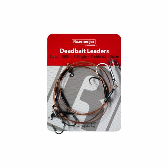Deadbait Leaders 1x single +  treble 50cm 30lb 2pcs Rozemeijer
